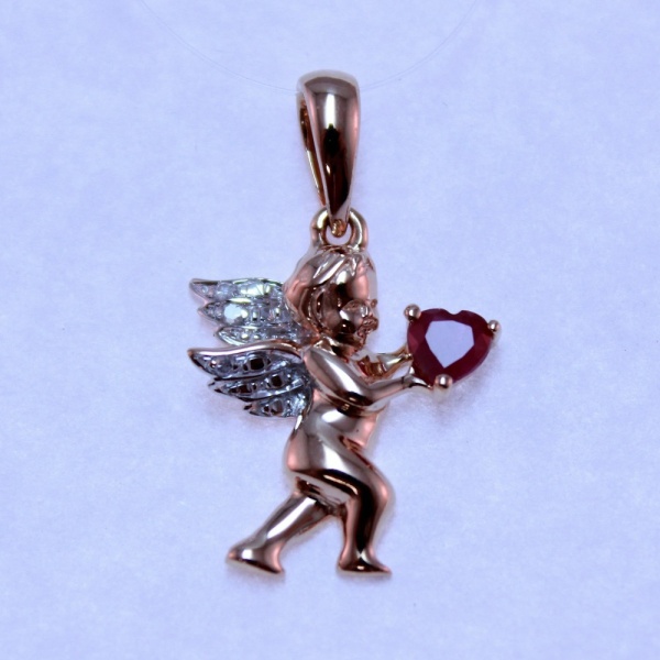 Подвеска «Ангел» из красного золота с рубином и бриллиантами